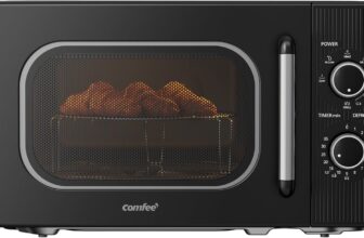 COMFEE CMO-MG202NC(BK) Microwave Oven with Grill, 20 Liters, Microwave 700 W, Grill 1000 W, 5 Power Levels, Timer 1-35 min, Compact Design, Black
