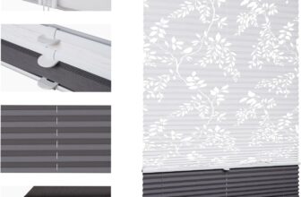 Sekey Pleated Blind Double Pleated Day+Night Blackout No Drilling Tensioned Light Protection Klemmfix Translucent Burnout Pattern 75 x 130 cm Print and Grey
