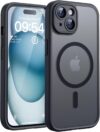 TOCOL Case for iPhone 15, Magsafe, Full Camera Protection, Shockproof, Scratch-Resistant, Translucent Back, Magnetic Mobile Phone Case for iPhone 15, Black