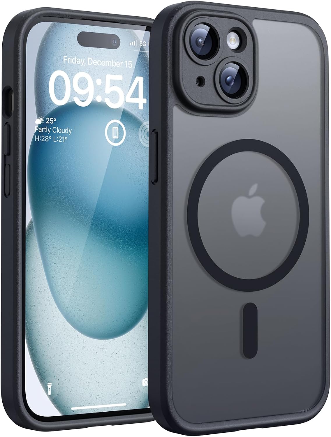 TOCOL Case for iPhone 15, Magsafe, Full Camera Protection, Shockproof, Scratch-Resistant, Translucent Back, Magnetic Mobile Phone Case for iPhone 15, Black