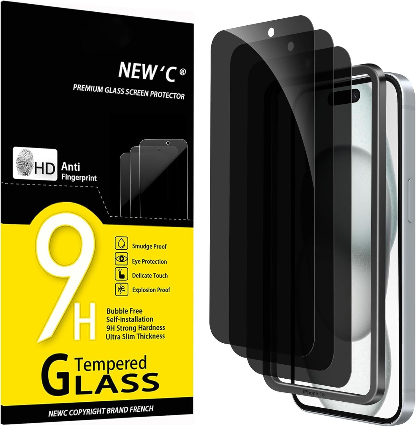 NEW’C for iPhone 16/15 Privacy Screen Protector Installation Tool Included