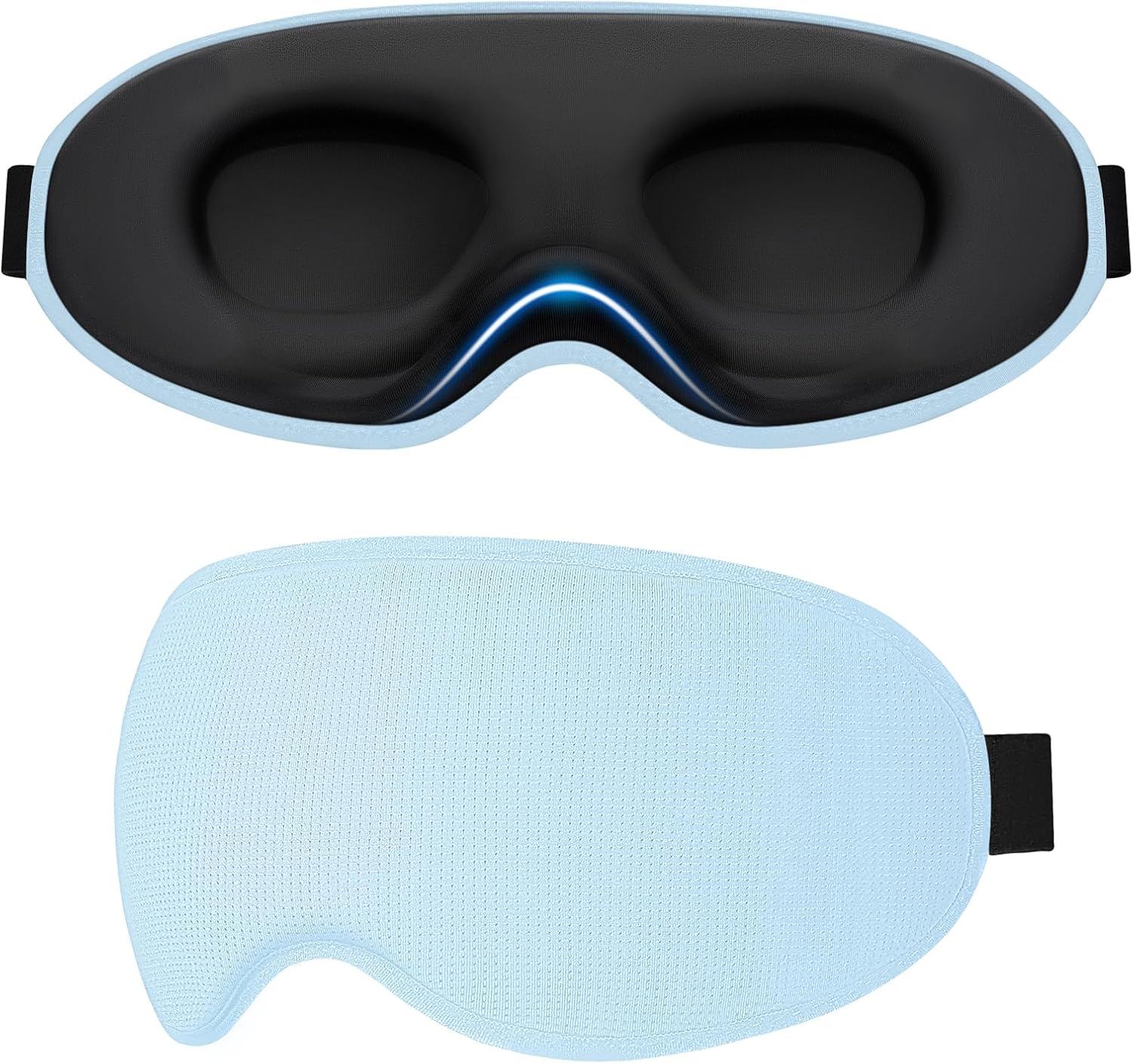 Gritin 100% Blackout Sleep Eye Mask for Side Sleeper Men Women, Zero Eye Pressure 3D Contoured Sleeping Mask with Adjustable Strap, Ergonomic Design Night Blindfold, Ultra Soft Comfortable-Sky Blue