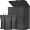 Lifewit 165L 3 Section Laundry Hamper with Lid, Laundry Basket, Dark Gray
