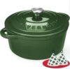Overmont Enameled Cast Iron Dutch Oven – 5.5QT Pot with Lid Cookbook & Cotton Potholders – Heavy-Duty Cookware for Braising, Stews, Roasting, Sourdough Baking Glossy Green