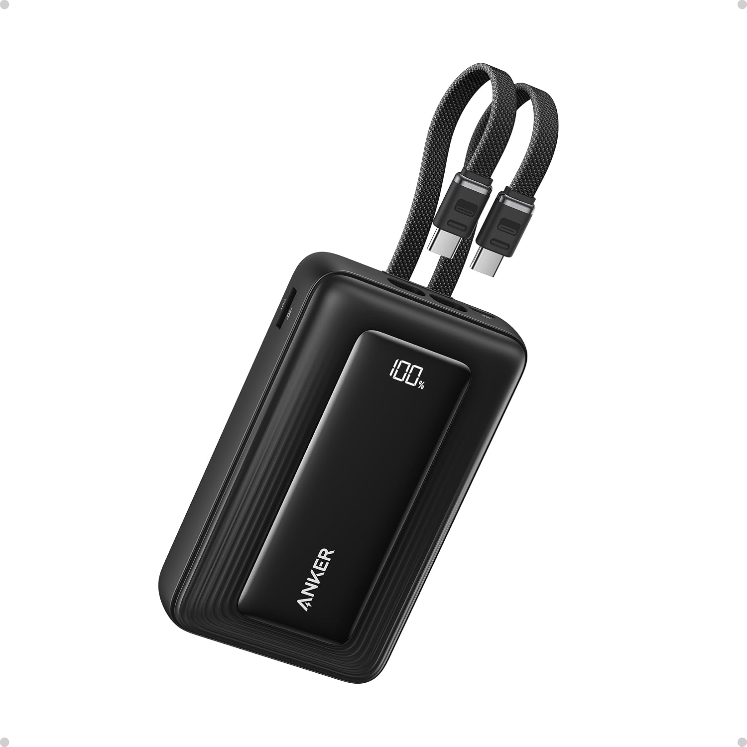 Anker Power Bank,20,000mAh 45W Portable Charger,Dual Built-in USB-C Cables