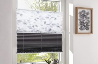 Sekey Day+Night Pleated Blind, Double Pleated Blackout Blind, No Drilling, Tensioned Sun Protection, 50 x 130 cm, Print + Dark Grey
