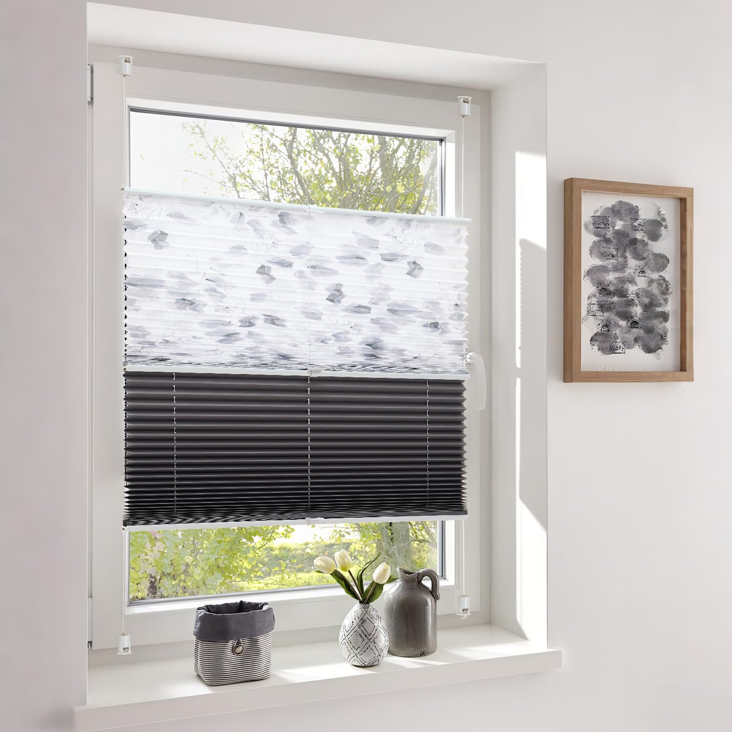 Sekey Pleated Blind, No Drilling Required, Window Pleated Blind Klemmfix Blind, 75 cm Wide, Tensioned Translucent Sun Protection Window Blind, 75 x 210 cm, Beige