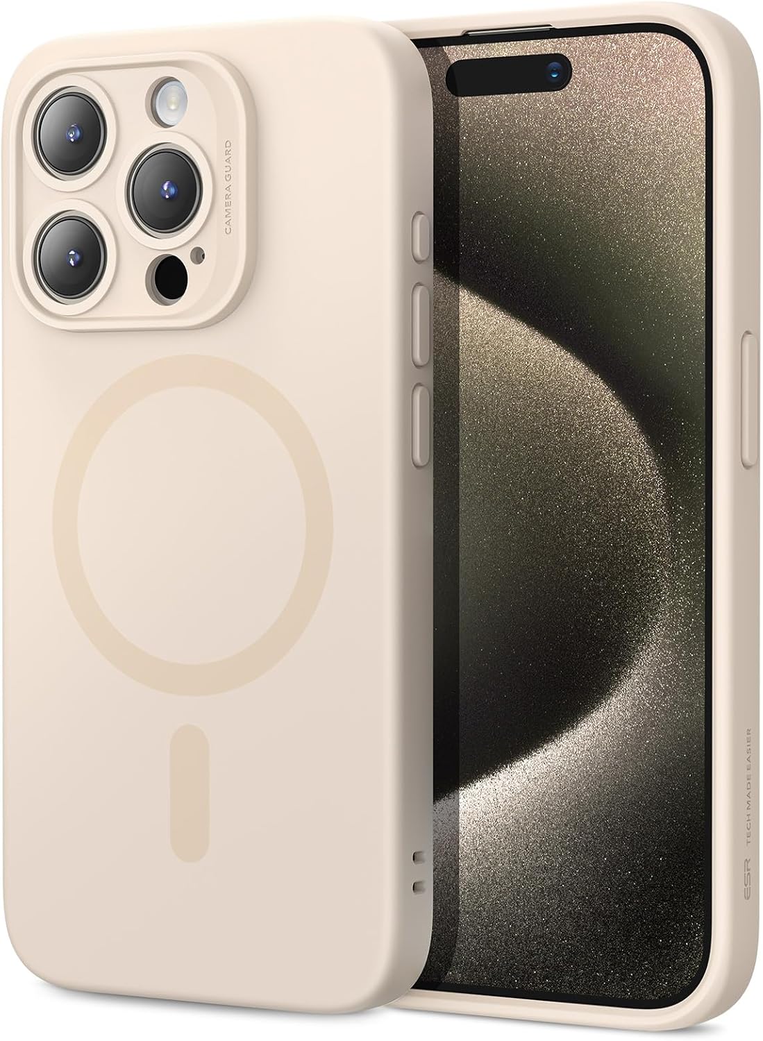 ESR for iPhone 15 Pro Max Case with MagSafe, Supports Magnetic Charging, Slim Liquid Silicone Case, Shock Absorbing, Screen and Camera Protection, Cloud Series, Light Tan