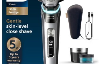 Philips Electric Shaver i9000 Prestige Wet and Dry Razor for Men with Integrated Trimmer, Grey/Silver, Pressure Sensor, Cleaning Station, Charging Station and Travel Case (XP9205/30)