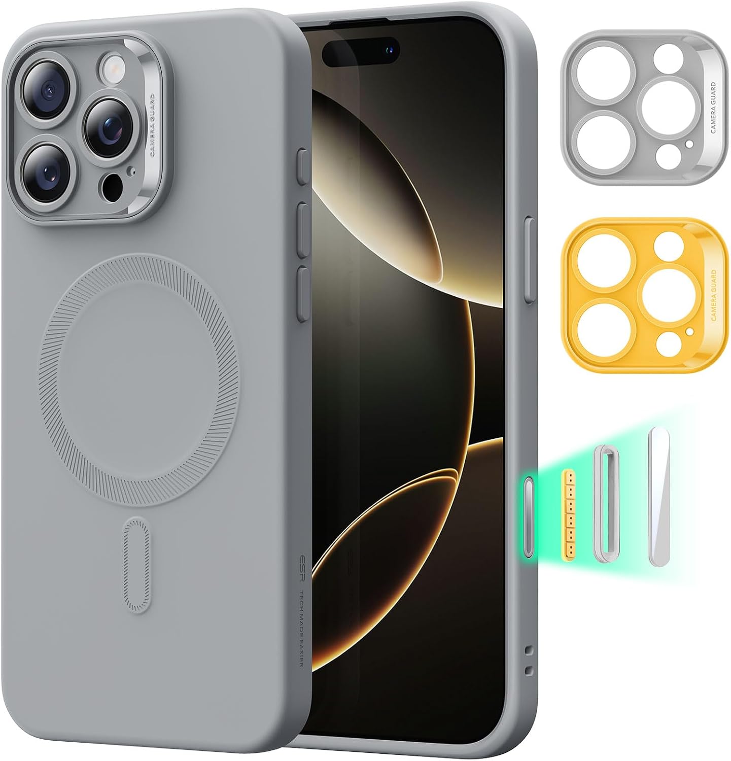 ESR for iPhone16 Pro Case with MagSafe, Supports Magnetic Charging, Smooth & Slim Silicone Case, Shockproof, Full Screen and Camera Protection, Soft Microfiber Lining,Grey