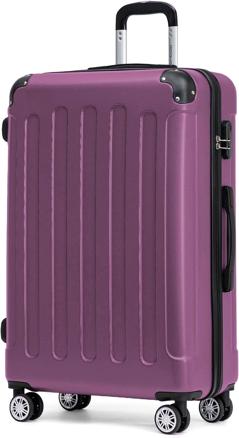 BEIBYE Hard Shell Suitcase, Trolley Suitcase, Travel Suitcase, Safety Combination Lock, Double Wheels, ABS Material, Hand Luggage, 4 Wheels, M-L-XL Set, purple, XL