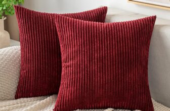 EMEMA Christmas Throw Pillow Covers Corduroy Decorative Soft Striped Square Cushion Covers Spring Pillowcases for Couch Sofa Bedroom Chair Car 16×16 Inch Pack of 2, Burgundy