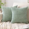 EMEMA Throw Pillow Covers Corduroy Decorative Soft Striped Square Cushion Covers Spring Pillowcases for Couch Sofa Bedroom Chair Car 16×16 Inch Pack of 2, Sage Green