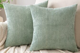 EMEMA Throw Pillow Covers Corduroy Decorative Soft Striped Square Cushion Covers Spring Pillowcases for Couch Sofa Bedroom Chair Car 16×16 Inch Pack of 2, Sage Green