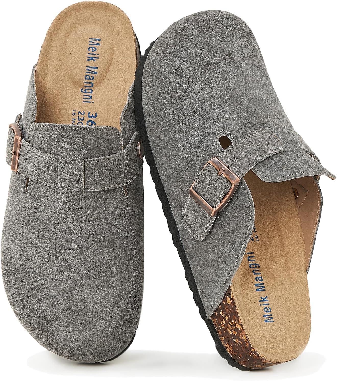 Meik Mangni Womens Clogs Soft Leather Mules Cork Footbed Sandals Non-Slip Comfort Potato Shoes