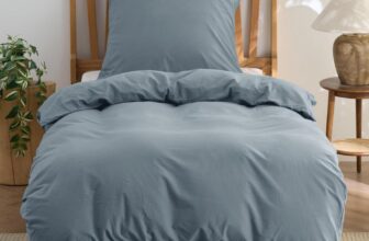 Bedsure Duvet Cover Sets 135×200 Cotton 2-Piece – Bedding Sets Gray Blue Duvet Cover with 1 Pillowcase 80×80 cm, Texture Similar to Washed Linen, Oeko-TEX Bedding Blue with Zipper