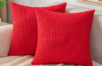 EMEMA Christmas Throw Pillow Covers Corduroy Decorative Soft Striped Square Cushion Covers Spring Pillowcases for Couch Sofa Bedroom Chair Car 16×16 Inch Pack of 2, Red