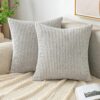 EMEMA Pack of 2 Corduroy Soft Soild Decorative Square Throw Pillow Covers Cushion Cases Spring Pillowcases for Couch Sofa Bedroom Car 14×14 Inch Light Grey