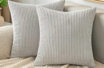EMEMA Pack of 2 Corduroy Soft Soild Decorative Square Throw Pillow Covers Cushion Cases Spring Pillowcases for Couch Sofa Bedroom Car 14×14 Inch Light Grey