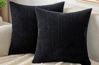 EMEMA Throw Pillow Covers Corduroy Decorative Soft Striped Square Cushion Covers Spring Pillowcases for Couch Sofa Bedroom Chair Car 16×16 Inch Pack of 2, Black