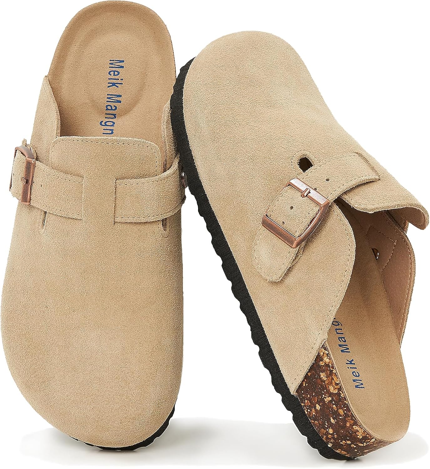 Meik Mangni Womens Clogs Soft Leather Mules Cork Footbed Sandals Non-Slip Comfort Potato Shoes