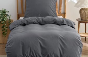 Bedsure Duvet Cover Sets 135×200 Cotton 2-Piece – Bedding Sets Anthracite Duvet Cover with 1 Pillowcase 80×80 cm, Texture Similar to Washed Linen, Oeko-TEX Bedding Gray with Zipper