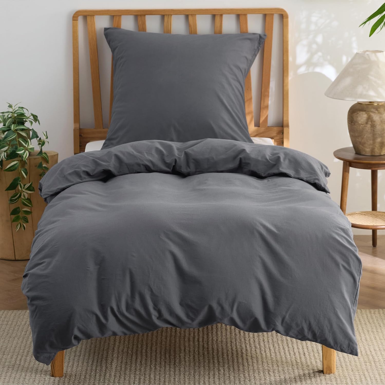 Bedsure Duvet Cover Sets 135×200 Cotton 2-Piece – Bedding Sets Gray Blue Duvet Cover with 1 Pillowcase 80×80 cm, Texture Similar to Washed Linen, Oeko-TEX Bedding Blue with Zipper