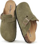 Meik Mangni Womens Clogs Soft Leather Mules Cork Footbed Sandals Non-Slip Comfort Potato Shoes