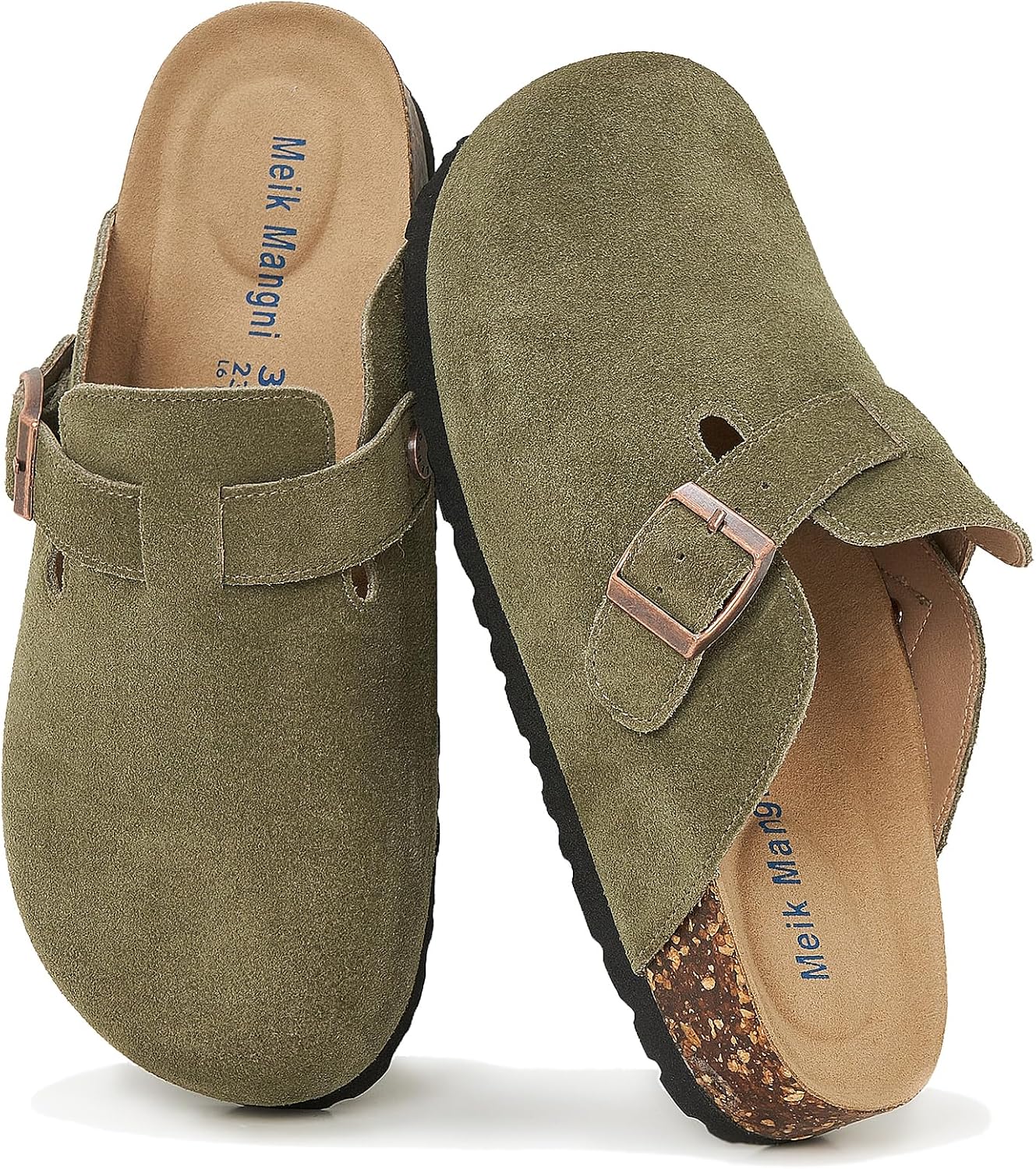 Meik Mangni Womens Clogs Soft Leather Mules Cork Footbed Sandals Non-Slip Comfort Potato Shoes