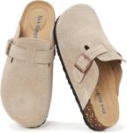 Meik Mangni Womens Clogs Soft Leather Mules Cork Footbed Sandals Non-Slip Comfort Potato Shoes