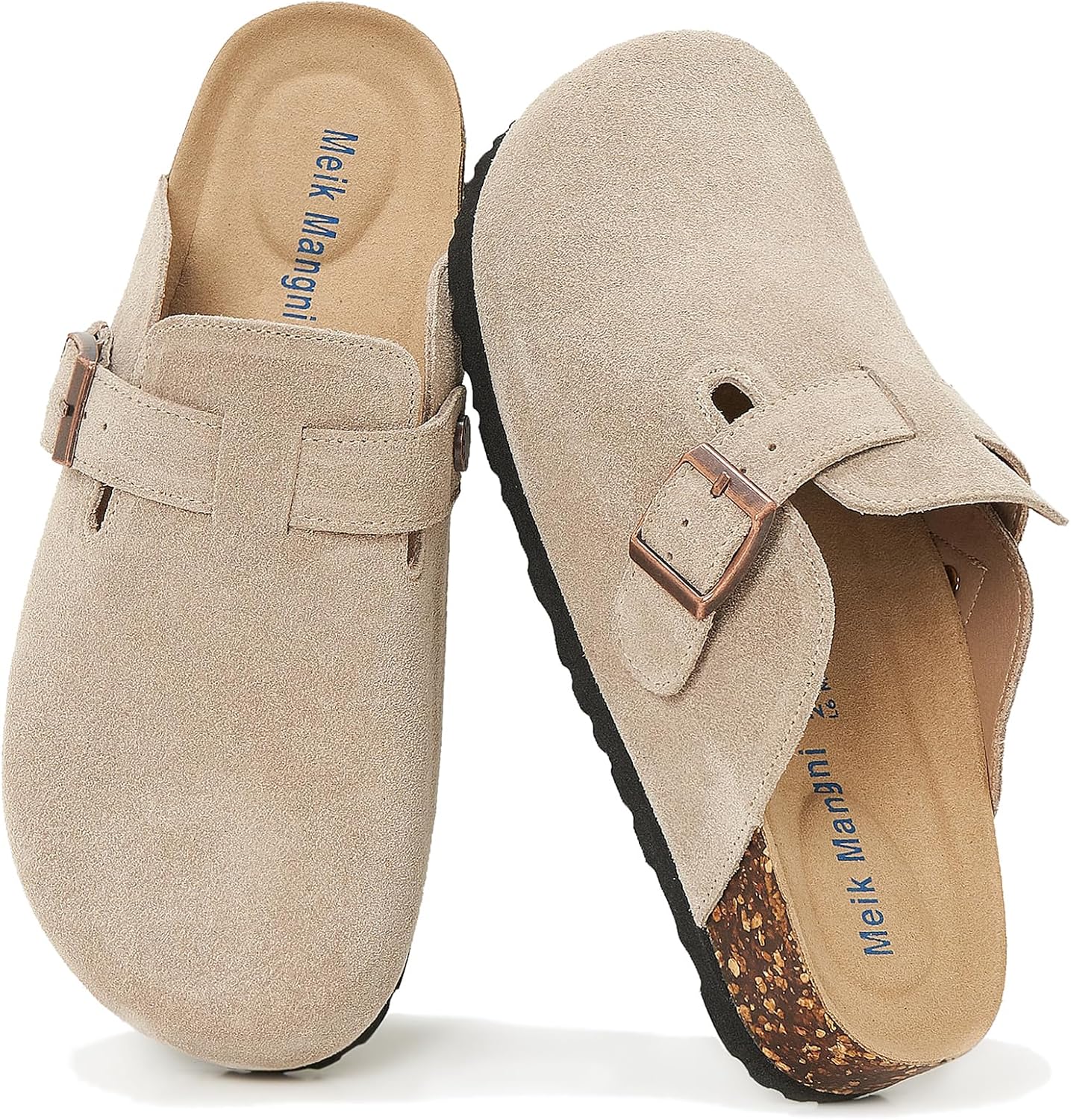 Meik Mangni Womens Clogs Soft Leather Mules Cork Footbed Sandals Non-Slip Comfort Potato Shoes