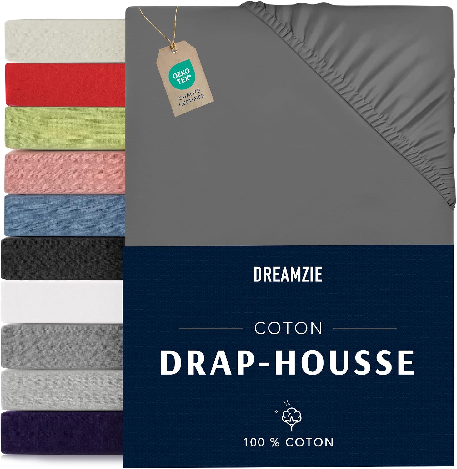 Dreamzie – Fitted Sheet 200 x 200 cm – Anthracite – 100% Oeko Tex Certified Cotton Jersey – Fitted Sheet 200 x 200 cm Cotton