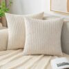 EMEMA Throw Pillow Covers Corduroy Decorative Soft Striped Square Cushion Covers Spring Pillowcases for Couch Sofa Bedroom Chair Car 16×16 Inch Pack of 2, Cream White