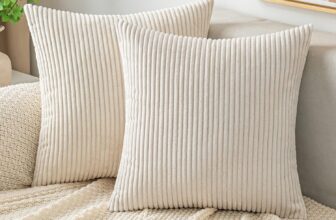 EMEMA Throw Pillow Covers Corduroy Decorative Soft Striped Square Cushion Covers Spring Pillowcases for Couch Sofa Bedroom Chair Car 16×16 Inch Pack of 2, Cream White