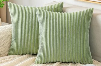 EMEMA Throw Pillow Covers Corduroy Decorative Soft Striped Square Cushion Covers Spring Pillowcases for Couch Sofa Bedroom Chair Car 18×18 Inch Pack of 2, Sage Green A
