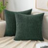 EMEMA Christmas Throw Pillow Covers Corduroy Decorative Soft Striped Square Cushion Covers Spring Pillowcases for Couch Sofa Bedroom Chair Car 16×16 Inch Pack of 2, Dark Green