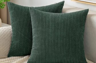 EMEMA Christmas Throw Pillow Covers Corduroy Decorative Soft Striped Square Cushion Covers Spring Pillowcases for Couch Sofa Bedroom Chair Car 16×16 Inch Pack of 2, Dark Green