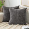 EMEMA Throw Pillow Covers Corduroy Decorative Soft Striped Square Cushion Covers Spring Pillowcases for Couch Sofa Bedroom Chair Car 16×16 Inch Pack of 2, Dark Grey