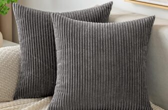 EMEMA Throw Pillow Covers Corduroy Decorative Soft Striped Square Cushion Covers Spring Pillowcases for Couch Sofa Bedroom Chair Car 16×16 Inch Pack of 2, Dark Grey