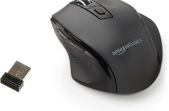 Amazon Basics Portable Wireless Computer Mouse, Ergonomic, 2.4 GHz Optical, DPI Adjustable, Easy to Use, Compatible with PC, Mac, Laptop, Black