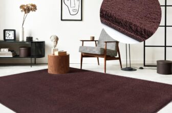 the carpet Relax Modern Fluffy Short Pile Living Room Rug, Non-Slip Underside, Washable up to 30 Degrees, Super Soft, Fur Look, Bordeaux, 80 x 150 cm