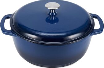 Amazon Basics Enameled Cast Iron Dutch Oven Pot With Lid, 6-Quart, Round, Dual Handles, Heavy-Duty, Oven Safe for Stews, Roasting & Baking, Navy