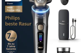 Philips Razor i9000 Prestige Ultra Electric Wet and Dry Razor for Men, Pressure and Motion Sensor, 5+1 Beard Styler, Cleaning Station, UV Charging Case and Travel Case (Model XP9402/46)