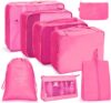 OSDUE Packing Cubes, 8 PCS Travel Organiser, Luggage Packing Organizers, Waterproof Travel Essentials Bag Clothes Shoes Cosmetics Toiletries Storage Bags (Rose Red)