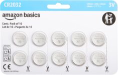Amazon Basics CR2032 3V Lithium Coin Cell Batteries for Key Fob, Watch, Remote, Child-Proof Package, Non-Coated, AirTag Compatible, 10-Pack