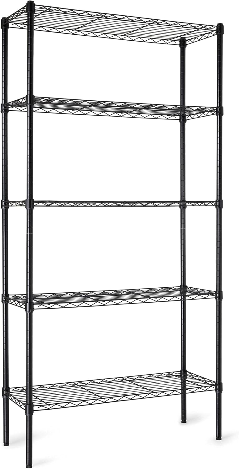 Amazon Basics 5-Shelf Adjustable Heavy Duty Steel Wire Storage Shelves for Garage, Kitchen, Easy Assembly, 36″ x 14″ x 72″, Black
