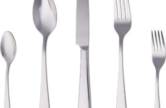 Amazon Basics 20-Piece Stainless Steel Flatware Set with Square Edge, Service for 4