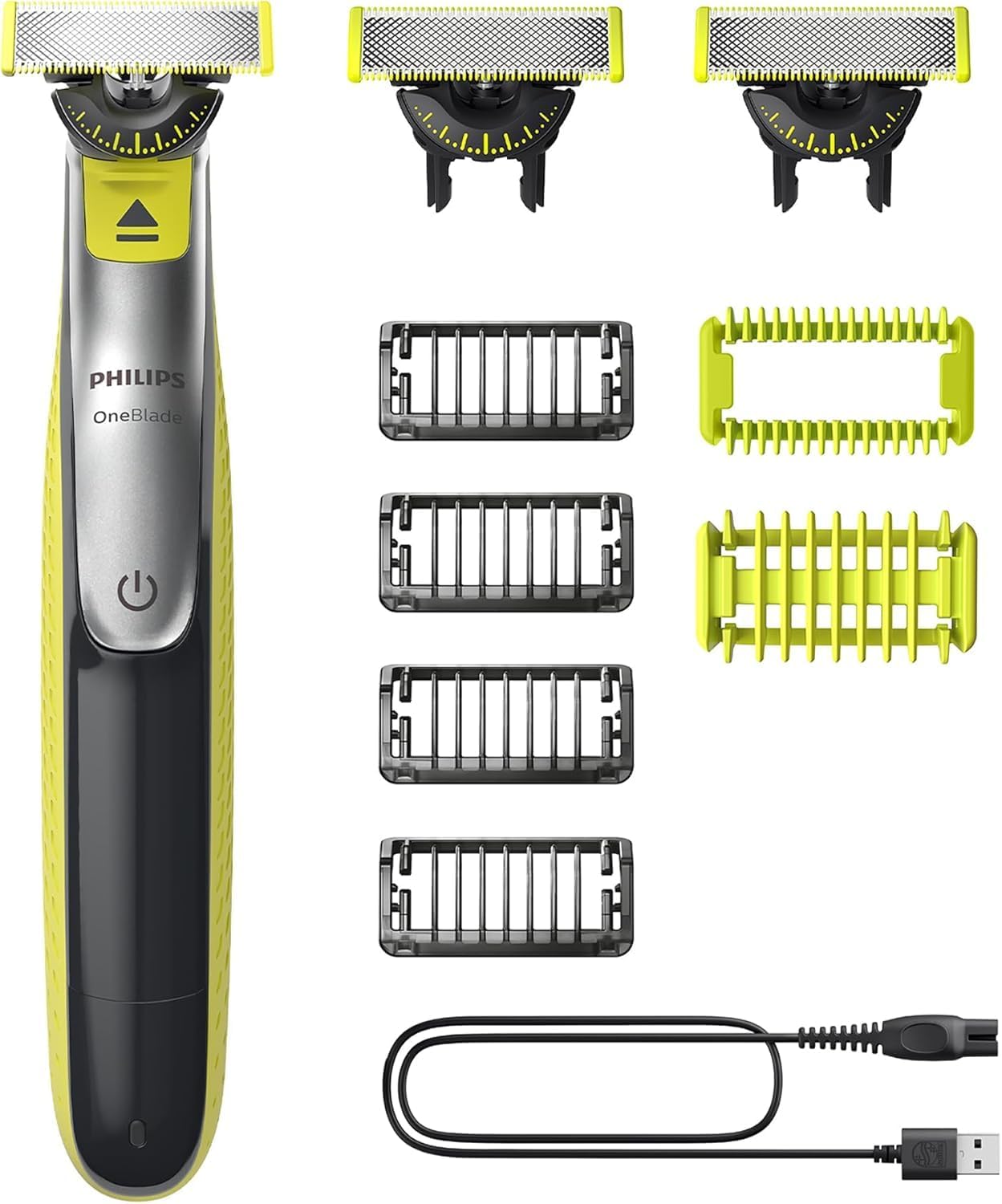 PHILIPS OneBlade 360 Face & Body Electric Shaver, Trimmer & Body Groomer, 3 x 360 Blades, 4 x Trimming Attachments (1/2/3/5 mm), 2 x Body Attachments, Wet & Dry Shaving for Face & Body (QP2834/31)