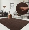 the carpet Relax Modern Fluffy Short Pile Living Room Rug, Non-Slip Underside, Washable up to 30 Degrees, Super Soft, Fur Look, Brown, 80 x 150 cm