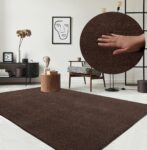 the carpet Relax Modern Fluffy Short Pile Living Room Rug, Non-Slip Underside, Washable up to 30 Degrees, Super Soft, Fur Look, Brown, 80 x 150 cm